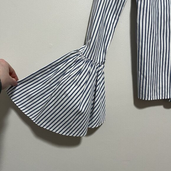 Caroline Constas Marla Blue Stripe Ruffle Button Down Blouse Size Small - Picture 4 of 9